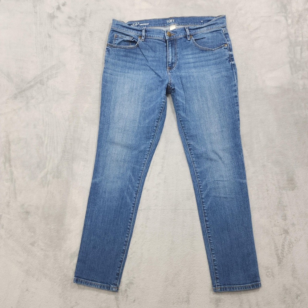 LOFT Jeans Womens 6P PETITE Blue Mid Rise Girlfriend Relaxed Stretch Casual